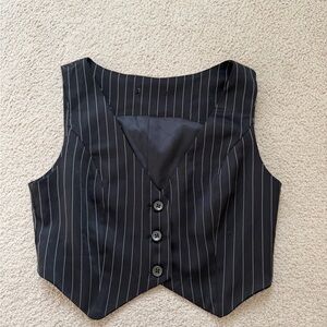 Zara Charcoal Pinstripe Buttoned Vest